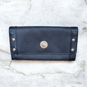 Gianni VERSACE Black Leather Long Medusa Medallion Stud Wallet Authentic w/COA